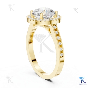 Anillo de Compromiso Solitario con Diamante Cultivado en Laboratorio, Corte Brillante, Banda Catedral de 4 Puntas, Oro Sólido de 14k, Lujoso, Certificado IGI, para Novia - Product Image 4