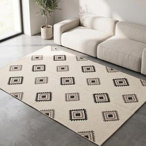 Tapis Kilim en laine beige crème à poils moyens, tissé à la main, antidérapant, couleur unie, style moderne minimaliste, tapis de sol - Product Image 2