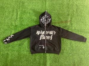 Sudadera con capucha Unisex personalizada de peso pesado desgastado bordado 100% algodón para hombre con cremallera completa ropa de patrón sólido - Product Image 2