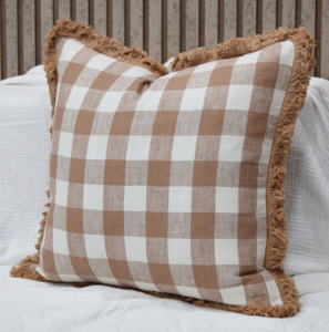 Funda de Almohada Moderna de Lino 100% Puro con Diseño a Cuadros, Funda Decorativa con Flecos, Textil para el Hogar Sostenible, Venta al Por Mayor, OEM, ODM - Product Image 2