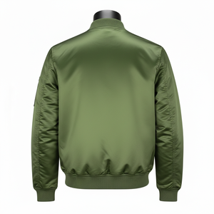 Blouson bomber vert olive pour homme, col montant, coupe classique, couleur unie, fermeture boutonnée, matière polyester, vêtement décontracté d'automne - Product Image 2