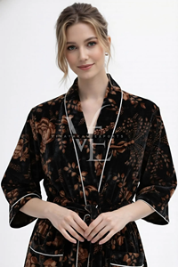 ชุดคลุมกิโมโนผ้ากำมะหยี่ถักนุ่มสบายสำหรับฤดูร้อน แขนยาว ระบายอากาศได้ดี เป็นมิตรกับสิ่งแวดล้อม ลายพิมพ์พฤกษศาสตร์สวยงาม - Product Image 5