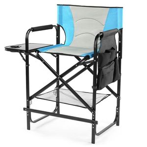 26-Inch <b>Tall</b> Directors Chair with Footrest Portable 4-Bar Height Folding Camping Chair with Cup Holder Side <b>Table</b> Storage - Product Image 2