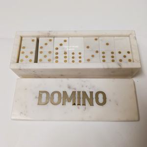 Nouvelles tuiles de dominos en marbre faites à la main avec points dorés incrustés, coffret cadeau de luxe, ensemble de tuiles de dominos avec boîte de rangement blanche - Product Image 6