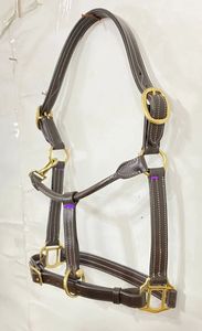 LEATHER HORSE HALTER WITH SEQUENCE BRASS <b>FITTING</b> COW SOFTY PADDING BROWN <b>BLACK</b> BUFFELLO LEATHER HEAD COLLAR - Product Image 3