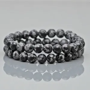 Natural Snowflake Obsidian 8mm Smooth Round AA Grade Gemstone Beads <b>Stretch</b> <b>Bracelet</b> Healing Jewelry Wholesale - Product Image 5