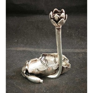 Nouvel Arrivage Porte-encens Feuille de Lotus en Argent Fait Main avec Support Grenouille et Tige - Product Image 4