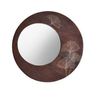 Rustic Wooden Round Wall Mirror Handcrafted Ginkgo Leaf Carved Decorative Mirror Manufacturer Vintage Home Hotel Wall Decor - Product Image 3