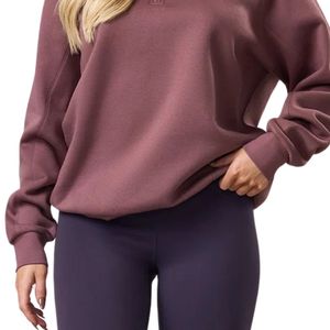 Sweat-shirt en molleton violet poussiéreux à manches raglan pour femme, coupe oversize, à col cheminée, manches longues, style streetwear décontracté, coupe ample, pour usage quotidien - Product Image 4