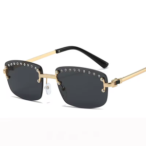 Gafas de Sol Retro Pequeñas con Montura Cuadrada Sin Aro, PC, Verde/Azul/Gris, Degradado Poligonal, Diamantes de Lujo, Hip Hop, UV400, Unisex, Adulto - Product Image 4