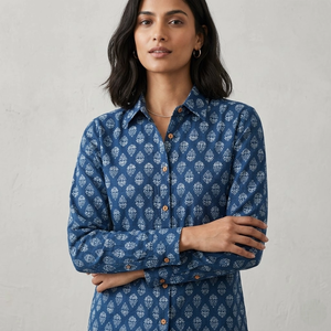 Camisa con estampado de bloques a mano Camisas elegantes para mujer Camisa de tela de algodón suave con estampado de bloques a mano India a la venta al mejor precio - Product Image 1