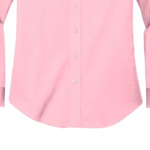 Camisa Oxford Rosa de Manga Larga para Mujer con Botones y Logotipo Bordado en Verde, Estilo Casual de Negocios, Uniforme de Oficina de Algodón, Moda - Product Image 5