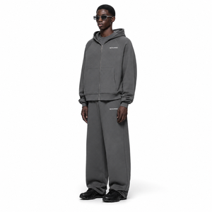 Custom Heavyweight Oversized Straight Leg <b>Zip</b> up <b>Hooded</b> Tracksuit Set OEM Supplier Custom Logo Polyester Hoodie Jogger Set - Product Image 2
