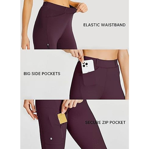 Pantalones de equitación de cintura alta para mujer, color liso, ajuste ceñido, asiento completo con agarre, con bolsillo con cremallera, morado - Product Image 4