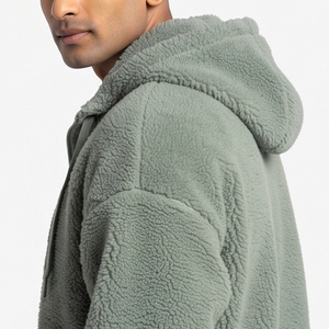 <b>Men's</b> Hooded <b>Sherpa</b> <b>Fleece</b> <b>Jacket</b> Solid Color Single Button Closure Standard Lining Winter Casual Outerwear Front Customized - Product Image 5