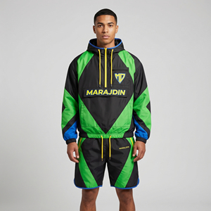 Conjunto Deportivo Unisex con Capucha, Negro, Verde y Azul, de Secado Rápido, Ligero, de Poliéster, Pantalones Cortos de Verano, Manga Larga - Product Image 2