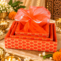 Keranjang Hadiah Cantik Berbahan Kain Jala dengan Pita, Keranjang Desainer Oranye untuk Pernikahan & Hadiah Balik