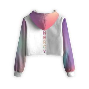 Sudadera con Capucha Degradada de Color para Mujer, Top Corto con Estampado por Sublimación, Logo Trasero Energético, Ropa Urbana de Primavera, Tejido de Poliéster - Product Image 2