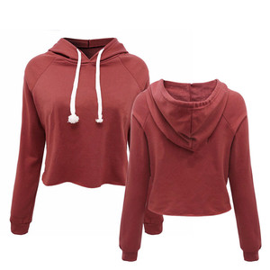 Sweat-shirt à capuche pour femme, couleur unie, manches longues, coupe courte, vêtement d'automne, matière en coton tricoté respirant - Product Image 1