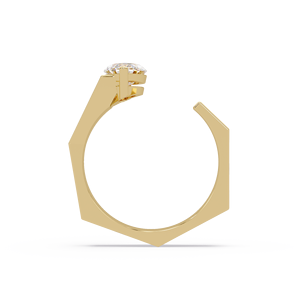 Anillo de compromiso unisex de oro de 14K con diamante de laboratorio de corte marquesa de 1.00 ct, certificado IGI, diseño geométrico de banda abierta y envolvente. - Product Image 4