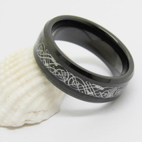 Bague en carbure de tungstène noir avec gravure de nœud celtique argenté, alliance de mariage polie de 8 mm, bijoux vikings nordiques en gros