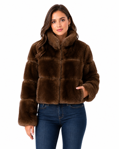 Veste en fausse fourrure pour femme, manteau Teddy marron, vêtement d'extérieur en peluche pour l'hiver, doux et chaud, longueur courte, coupe régulière, fermeture éclair - Product Image 1