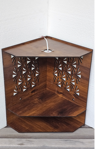 Mandir d'angle mural en bois artisanal avec éclairage LED |   Temple de Puja en Jali découpé au laser, motif feux d'artifice | 43x36x26cm - Product Image 3