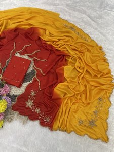 Sari de luxe Reglance Rangoli avec rembourrage froissé, travail lourd de broderie Khatli à la main, bordure multicouche, Pallu Buttas, Butta d'épaule - Product Image 4