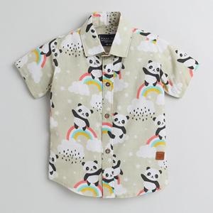 ลายหมีแพนด้าครึ่งแขนกับเสื้อพิมพ์สีรุ้ง-ครีม - Product Image 1