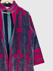 Veste en velours grande taille, manteau géométrique brodé à la main, col châle, veste longue, manches trois-quarts, vêtement d'automne - Product Image 5