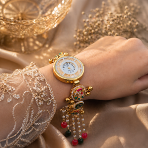 Reloj de Pulsera Rangrata RRWD169 para Mujer, Diseño Étnico de Joyería de Lujo en Oro con Kundan y Meenakari - Product Image 3