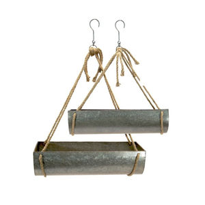 Juego de 2 macetas colgantes de metal galvanizado estilo rústico, redondas, con acabado plateado, para decoración de jardín interior y exterior, con cadena. - Product Image 4
