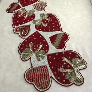 Valentine's Day table <b>runner</b>, luxury beaded <b>runner</b>, <b>red</b> and white hearts, 13x36inch - Product Image 2