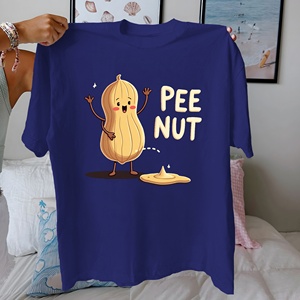 PEE NUT Humorous Peanut Design 100% algodón camiseta de mujer Casual Print Comfort Fit tejido de punto - Product Image 1