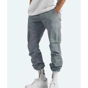Pantalon cargo pour homme, taille élastique, plusieurs poches, en toile, décontracté, coupe droite, respirant, poids moyen, pour l'automne - Product Image 5