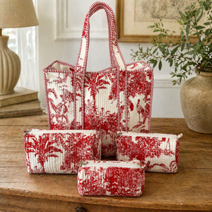 Conjunto de Bolsos de Mano de Algodón con Estampado de Selva Rojo, Bolso Tote Acolchado con Cremallera, Bolsa de Cosméticos, Organizador de Viaje - Product Image 1