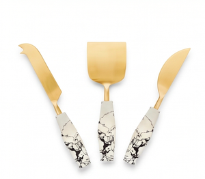 Metal <b>Cheese</b> <b>Knife</b> <b>Set</b> Stainless Steel With White Marble Handle And Gold Color Head Flatware For Kitchen Use And Home Use - Product Image 3
