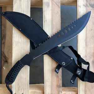 Cuchillo Táctico Personalizado para Supervivencia al Aire Libre con Hoja Dentada de Acero al Carbono, Longitud Total de 20 Pulgadas y Funda - Product Image 1