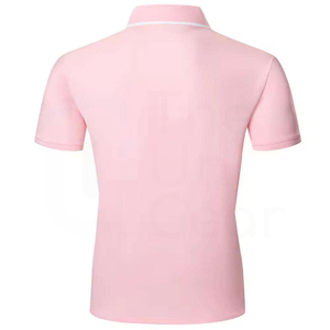 Polo rosa de manga corta para hombre con cremallera y diseño de bloques de color a rayas, tejido de punto informal - Product Image 2