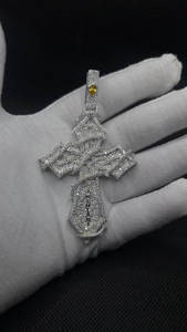 Luxury Iced Out Gothic Cross Pendant Necklace with Moissanite Stones Hip Hop Statement Jewelry <b>Silver</b> Finish - Product Image 2