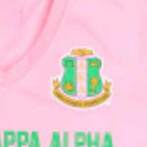 Camiseta con cuello en V AKA Pink Football, ropa de hermandad griega, camiseta con gráfico bordado, rosa, verde, blanco - Product Image 6