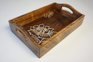 Wooden serving <b>tray</b> with handles wood <b>tray</b> serving handles metal handle rustic <b>tray</b> <b>kitchen</b> <b>tray</b> food serving dining <b>tray</b> - Product Image 6