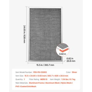 Filtro per Fornace AC/HVAC in Alluminio 16x25x1 Pollici, MERV 8, Lunga Durata, Riutilizzabile, Elettrostatico, per Casa e Ufficio, in PP - Product Image 6