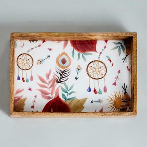 Plateau de service en bois tendance et de premier choix, fabriqué à la main en bois de manguier avec poignées découpées, idéal pour la décoration et le service. - Product Image 4