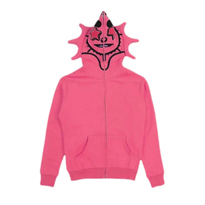 Men's Black Hooded <b>Zip</b>-<b>Up</b> Sweatshirt With Star And Lightning Embroidered Design Pattern Regular Fit Casual Autumn Wear - Product Image 5