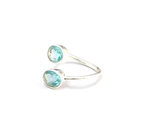 Two Blue Topaz 925 <b>Silver</b> <b>Statement</b> <b>Ring</b> 2.8 Gram Oval Cut Gemstone with Adjustable Design Unisex Everyday Wear - Product Image 3