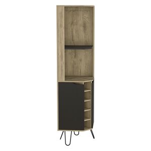 Mobile Bar Audra Macadamia/Nero con Sei Portabottiglie Integrati, Due e Quattro Ripiani con Anta per Collezione Vini Domestica - Product Image 2