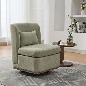 25.2\" Wide Modern Chenille Cushioned Armless Metal Base 360 Degrees <b>Swivel</b> <b>Chair</b> with Pillow for <b>Living</b> <b>Room</b> Families - Product Image 3