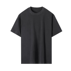 T-shirt en coton noir surdimensionné pour homme, manches courtes, col rond, coupe décontractée, jersey tricoté, couleur unie, longueur normale - Product Image 1