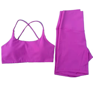 Women's Solid Navy <b>Blue</b> 2-Piece Yoga Set Criss-Cross Sports <b>Bra</b> Pocket Leggings Breathable Knitted Polyester Knee-Length All - Product Image 3
